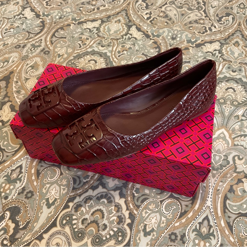 NWT Tory Burch Georgia Ballet Soft Croc Emboss Women’s Sz 6.5 M